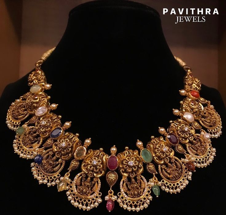 Pure Gold Antique Navarathna Necklace Collection from PAVITHRA JEWELS (House of Exquisite Premium Jewellery) 916 Hallmark Jewellery. For… | Instagram Navarathna Necklace Gold, Antique Choker Designs Gold, Nakshi Jewellery Antiques, Navarathan Necklace, Pure Gold Necklace Indian, Navarathna Necklace, Hallmark Jewellery, Hsr Layout, Royal Necklace