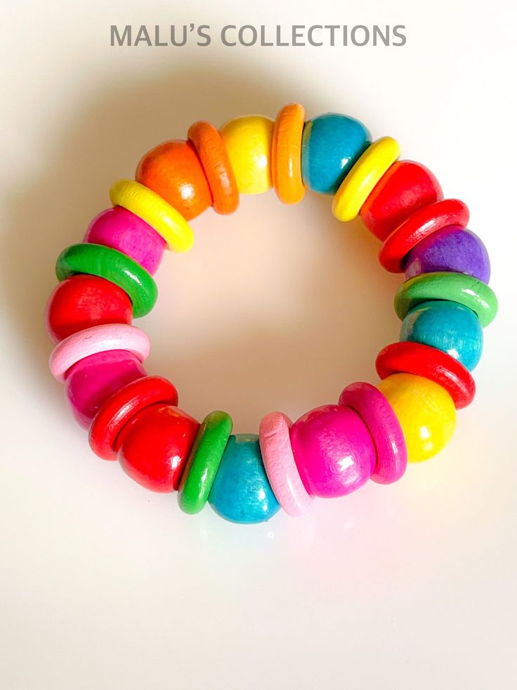 Kids Bracelets Wood Beaded Stretch Bracelets, Colorful Size: about 40mm inner diameter, 15mm wide, Sister Birthday Presents, Kids Bracelet, Kids Bracelets, Colorful Bracelets, Beaded Stretch Bracelet, Beautiful Gift Boxes, Cute Jewelry, Wood Beads, Stretch Bracelets