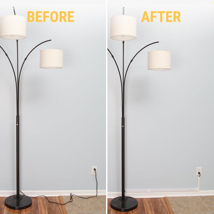 before and after photos of a floor lamp