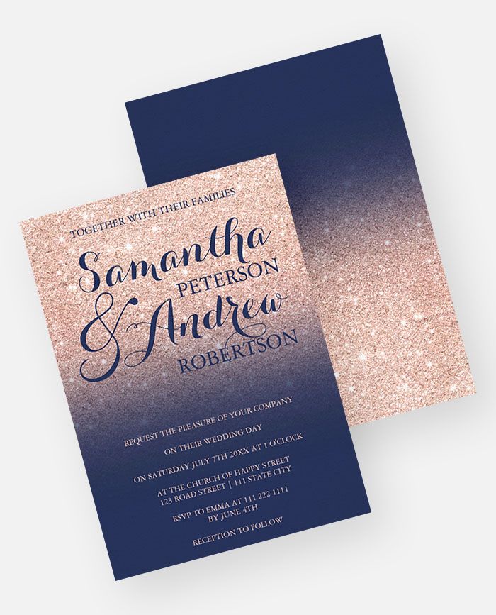 a wedding card with glitter on it