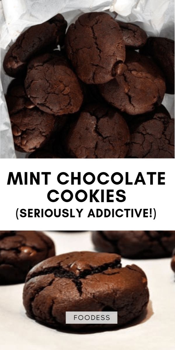 chocolate cookies are stacked on top of each other with the words, mini chocolate cookies seriously addict