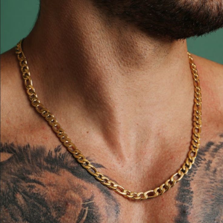 Brand New 18k Gold Men's Figaro Chain Necklace Like A Musical Piece, The Figaro Chain Has A Definite Tempo - Three Short Links Followed By One Longer One. Fashioned In Warm 18k Gold, This 7.5mm Wide Chain Features A Bright Polished Shine, Perfect For Every Day Wear. The Style Measures 22 Inches In Length And Secures With A Lobster Claw Clasp. Details: Length 22" Width 7.5mm Authentic 18k Yellow Gold Plated Sterling Silver Retail Price $350 Buy With Confidence From A Trusted Seller With A 99%+ Fe Aesthetic Chains Men, Gold-plated Cuban Link Necklace With Figaro Chain For Gift, Gold Plated Cuban Link Rope Chain Necklace, Yellow Gold Necklaces With Cuban Link Rope Chain, Yellow Gold Necklace With Cuban Link Rope Chain, 14k Gold Cuban Link Necklace With Figaro Chain, Men’s Chains, Mens Chains, Men’s Jewelry