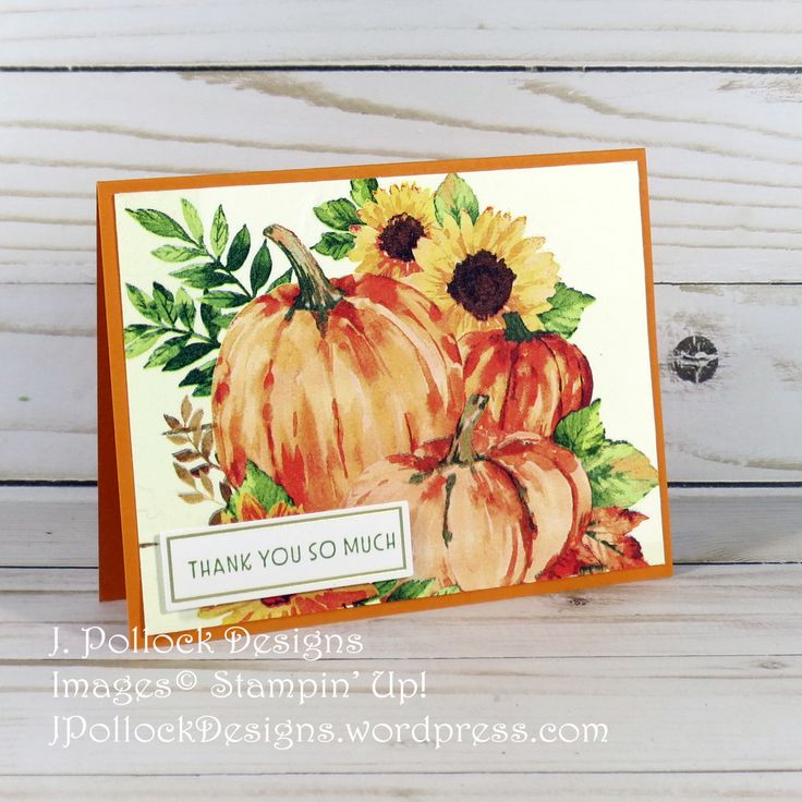 a card with pumpkins and sunflowers on it