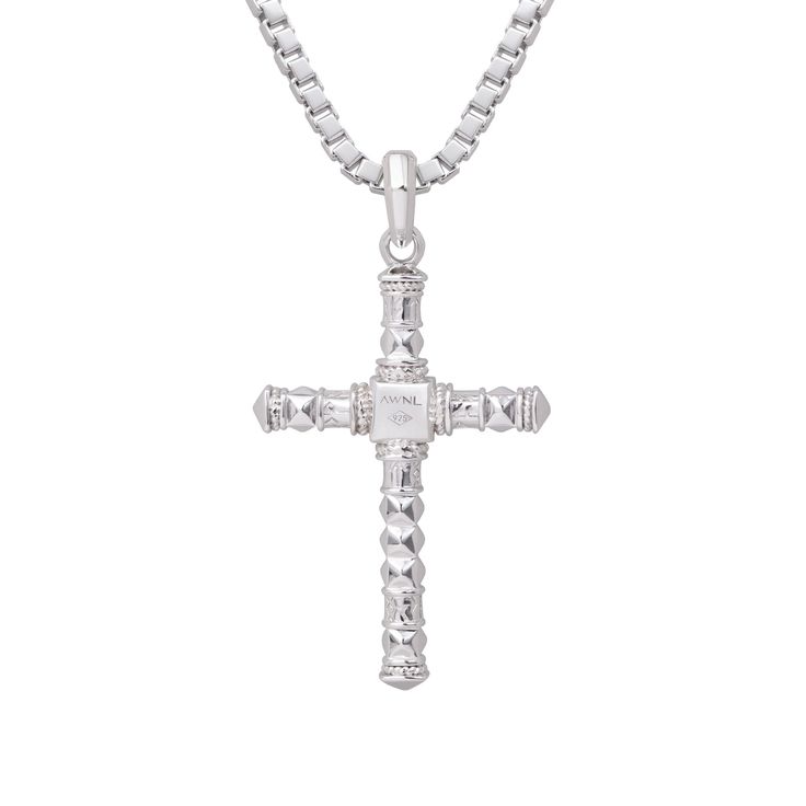 Craft a serene union of cosmos and faith with this pendant necklace, cradling a sliver of meteorite at its heart. The cross, a quiet testament to enduring beliefs, pairs with runes of ancient Nordic mystique to channel a narrative of cosmic connections and spiritual depth. Choose your link to the stars: a classic silver or a steadfast stainless chain, each an elegant conduit to the celestial. Silver Sterling Silver Cross Necklace With Diamond Cut, Spiritual White Gold Necklaces With Polished Finish, White Gold Cross Jewelry For Spiritual Style, Silver Pendant Cross Necklace, Silver Cross Necklace With Diamond Cut, Spiritual White Gold Cross Jewelry, Sterling Silver Cross Necklace With Pendant, White Gold Necklaces With Box Chain And Cross Pendant, White Gold Necklace With Box Chain And Cross Pendant