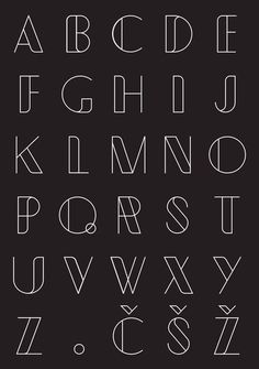 the alphabet is made up of lines and letters, all in white on a black background