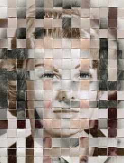 a woman's face is made up of squares