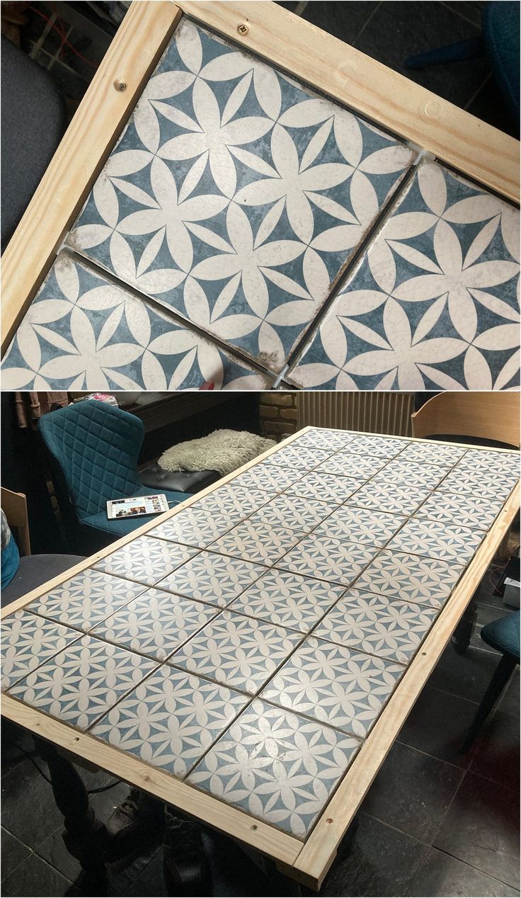 an image of a table being made with tile