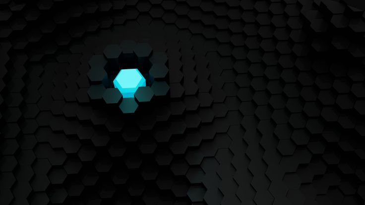 an abstract black and blue background with hexagonal shapes in the center, which is lit up at night