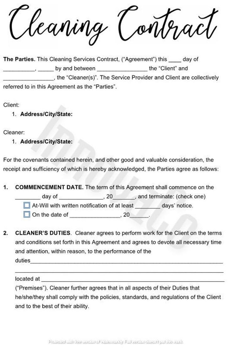 the cleaning contract is shown in this document