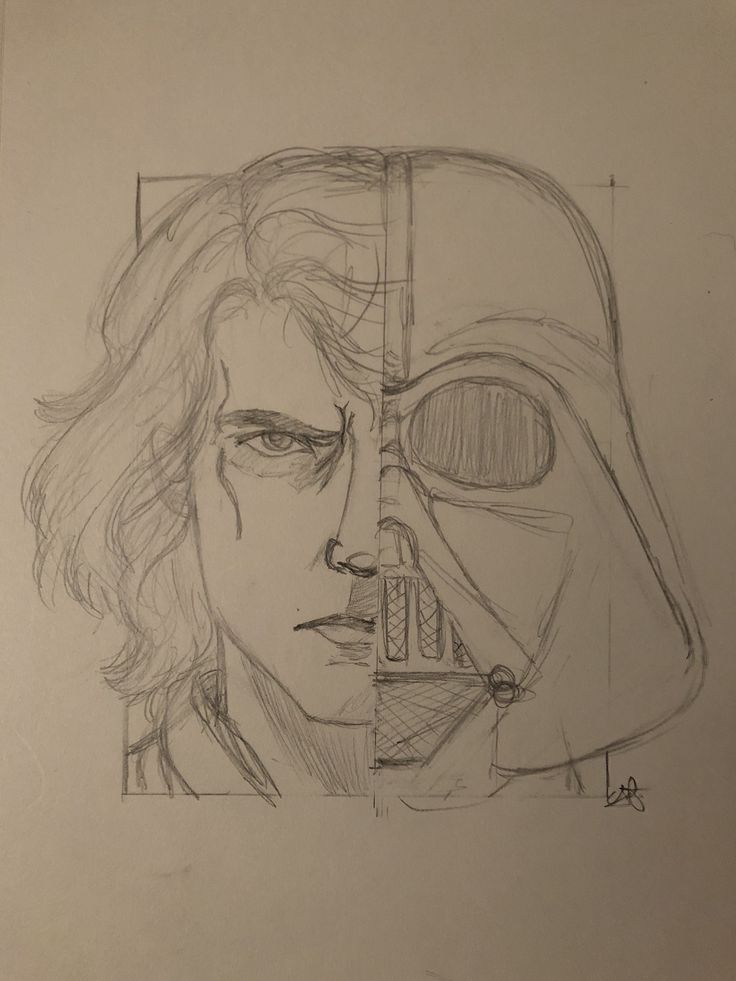 a pencil drawing of darth vader's face