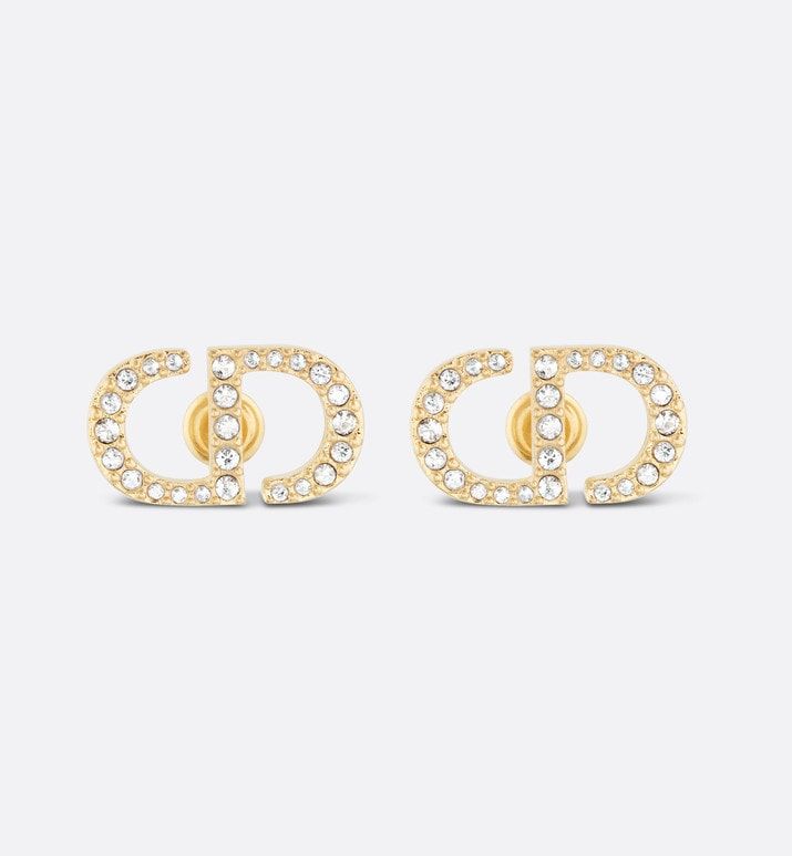 Petit CD Stud Earrings Gold-Finish Metal and White Crystals | DIOR TH Dior Earrings, Mini Studs, Christian Dior Couture, Dior Jewelry, White Crystals, Dior Couture, The Ear, Iconic Design, Silver Cufflinks