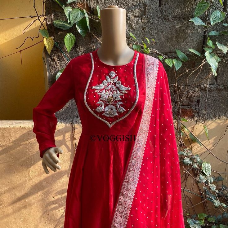 Hand embroidered chanderi Anarkali with pure banarasi dupatta / anarkali suit set / anarkali dupatta USA / chanderi golden dupatta / Indian dresses/ voggish / anarkali with dupatta         Looking for a perfect indian dress/anarkali/suit sets that are trendy, unique and easy to carry !! yess, You are at the right place. we carry such versatile pieces of anarkalis and suit sets that really let you stand out in any occassion !!      featuring this beautiful pure chanderi anarkali in red color with Designer Red Cotton Silk Churidar, Red Semi-stitched Slub Silk Churidar, Red Cotton Silk Sharara With Cutdana, Red Cotton Silk Sharara With Cutdana Details, Red Slub Silk Traditional Churidar, Red Raw Silk Anarkali Set With Straight Kurta, Unstitched Red Slub Silk Churidar, Red Unstitched Slub Silk Churidar, Red Raw Silk Anarkali Set