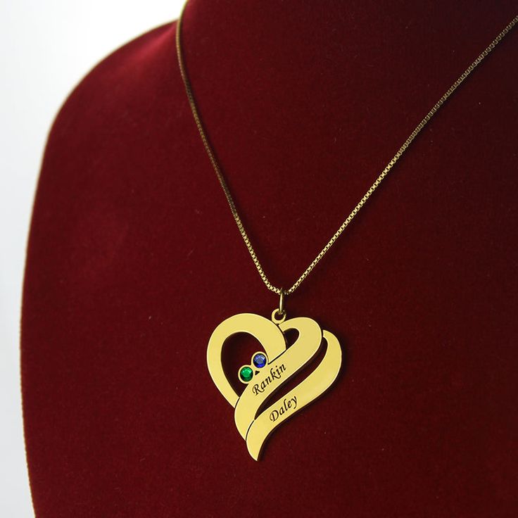 Our Two Hearts Forever One Necklace features beautiful birthstones and personalized engravings of each person. Meticulously handcrafted from .925 Sterling Silver and your choice of plating option: 18K Gold. An excellent gift choice for the one you love. Heart Cut Birthstone Necklace For Anniversary, Personalized Gold Plated Heart Necklace For Valentine's Day, Customized Heart-shaped Yellow Gold Jewelry, Customized Yellow Gold Heart Jewelry, Personalized Heart Cut Jewelry For Gifts, Customized Yellow Gold Jewelry Gift For Mom, Heart Charm Nameplate Jewelry For Anniversary, Heart Charm Nameplate Jewelry For Anniversary Gift, Personalized Double Heart Gold Plated Jewelry