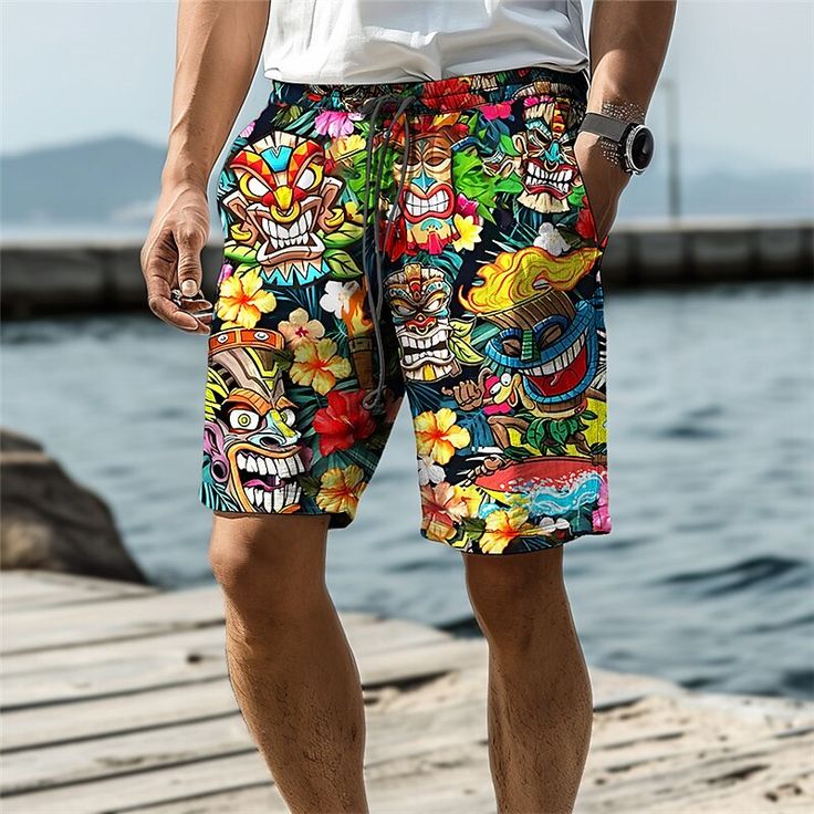 Category:WE-Pants; Season:Summer,All Seasons; Fabric:Polyester; Gender:Men's; Style:Vacation,Holiday,Hawaiian,Resort Style; Elasticity:Micro-elastic; Occasion:Holiday,Beach,Vacation; Fit Type:Relaxed Fit; Function:Lightweight,Breathable,Soft,Comfort; Waistline:Mid Waist; Pattern:Flower / Floral; Design:Drawstring,with Mesh lining,Elastic Waist,3D Print; Brand:OUKU; Pants Type:Board Shorts,Swim Trunks,Swim Shorts; Fly Type:Drawstring,Elasticity; Front page:FF; Listing Date:01/20/2024; Production Mens Printed Shorts, Tiki Man, Hawaiian Resorts, Flower Plants, Holiday Beach, Mens Boardshorts, Pattern Flower, Hawaiian Style, Holiday Vacation