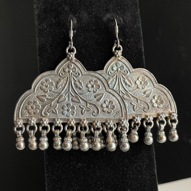 Vintage Sterling Silver Floral Earrings With Ball Tassel Hallmarked Sterling And Makers Mark Patina And Wear From Age See Photos For Details Silver Indian Jewelry, Ethnic Earrings, Floral Earrings, Makers Mark, Indian Jewelry, Vintage Sterling Silver, Vintage Silver, Patina, Vintage Ladies