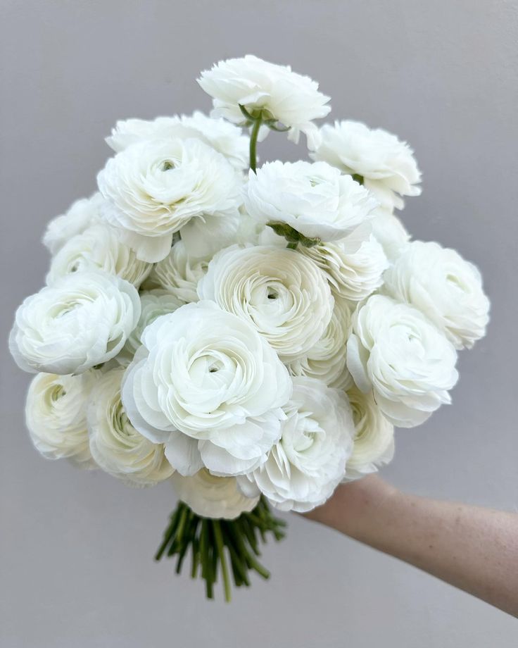 a bouquet of white flowers in someone's hand