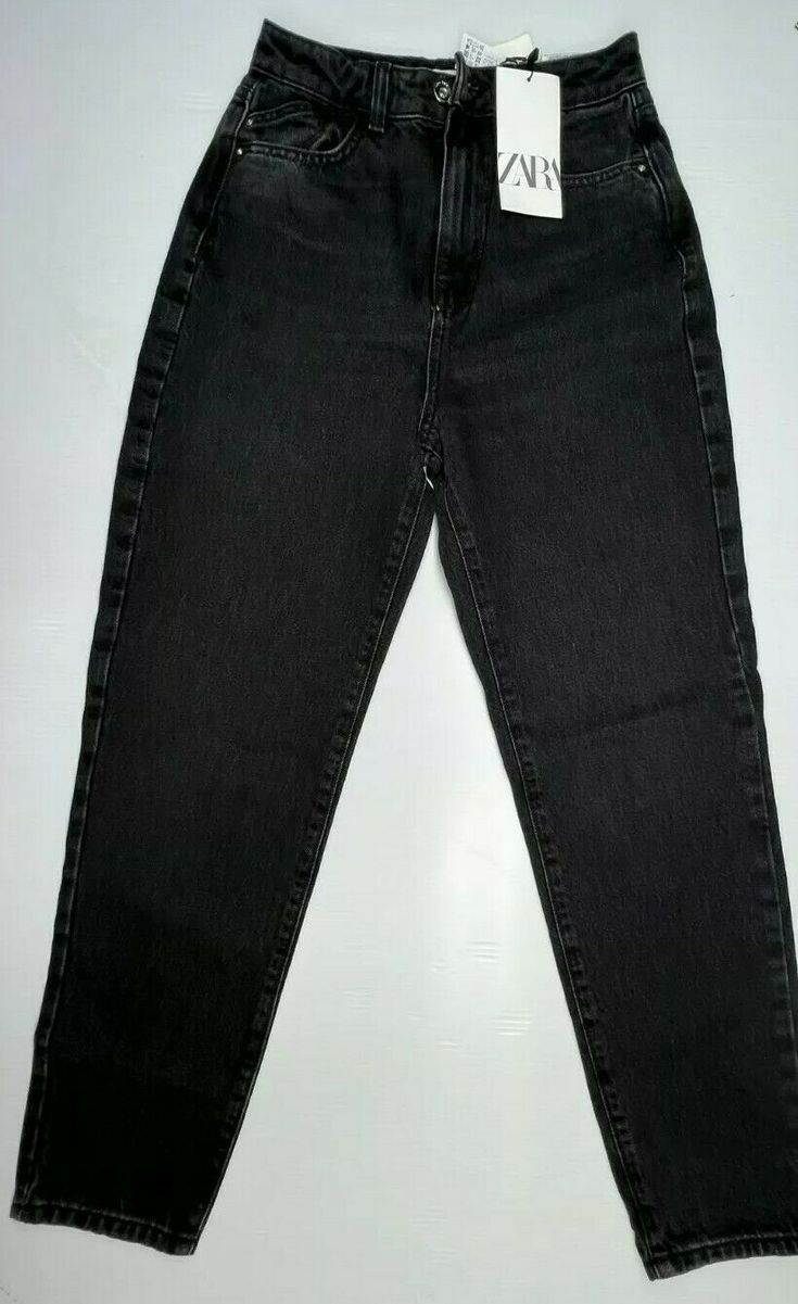 NEW Zara Classic Mom Fit Hi-Rise Ankle Length Black Denim Jeans Size 34/ US 2 Black Denim Jeans, Jeans Denim, Black Denim, Ankle Length, Levi Jeans, Denim Jeans, Black Jeans, Jeans Size, Shoe Accessories