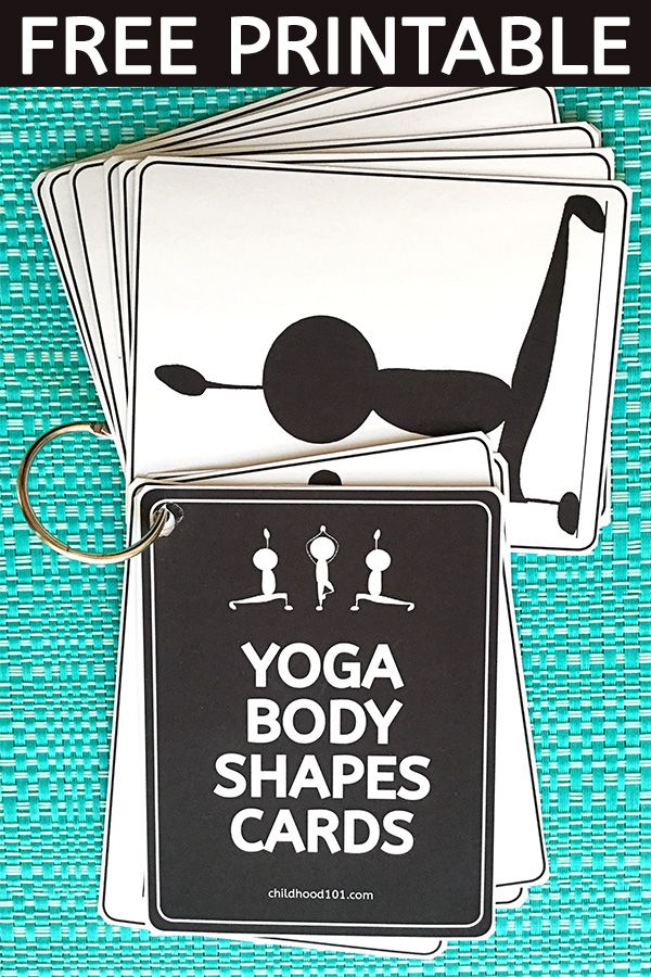 yoga body shapes cards with free printables for kids to practice their moves on the mat