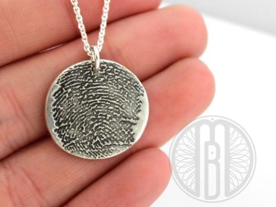 Large Fingerprint Necklace with Handwriting on the back with Choice of Silver or Bronze and Shape - Maya Belle Jewelry Fingerprint Necklace, Silver Pieces, Fingerprint, 14kt Gold, Pure Silver, Gold Chains, Silver Necklaces, Silver Pendant, Gold Filled