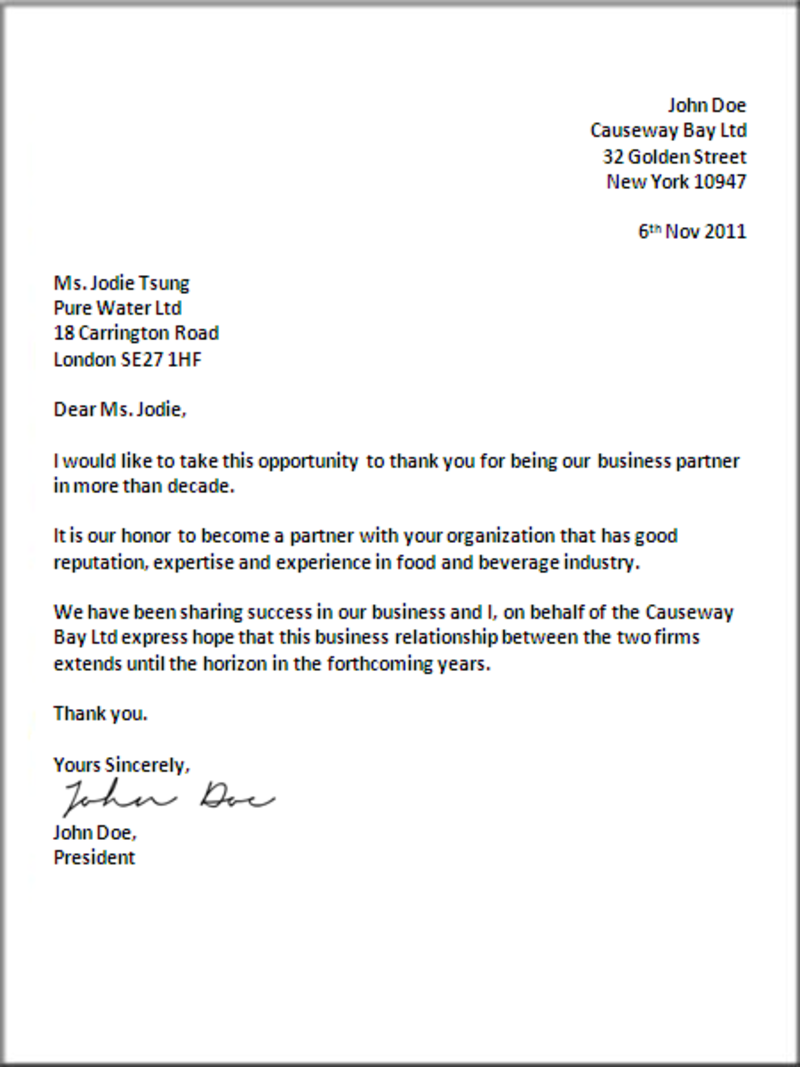 A Formal Business Letter Example