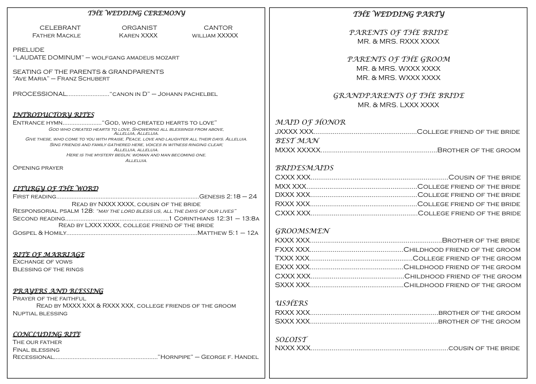 16++ Christian wedding ceremony program information