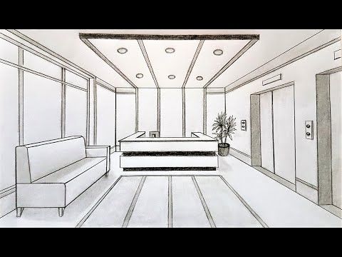 How to draw in one point perspective a reception room - YouTube | One ...