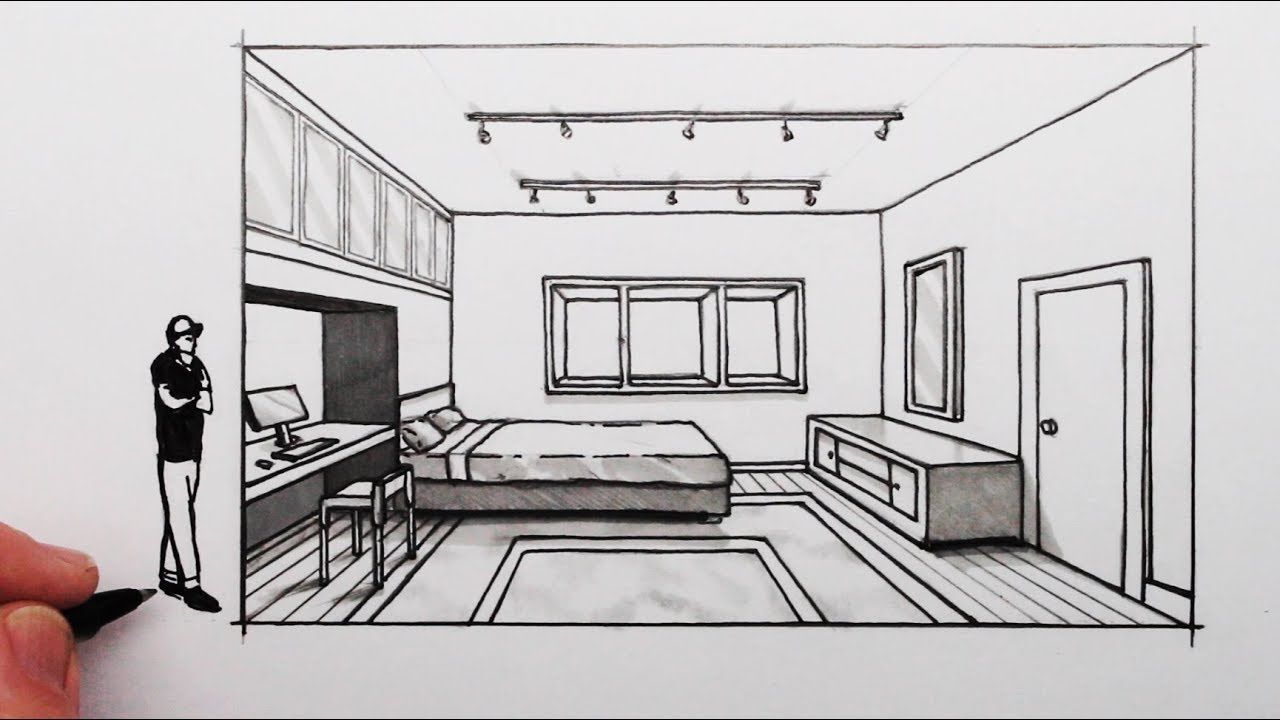 One Point Perspective Drawing Interior