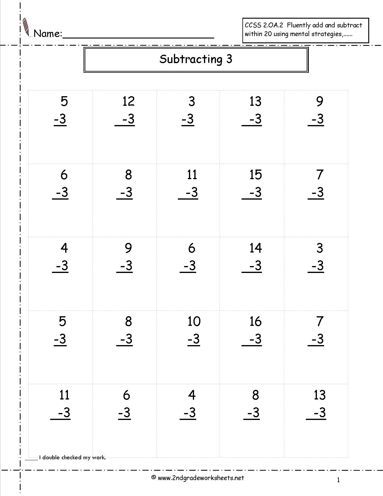 Teach child how to read: Free Printable Second Grade Subtraction With