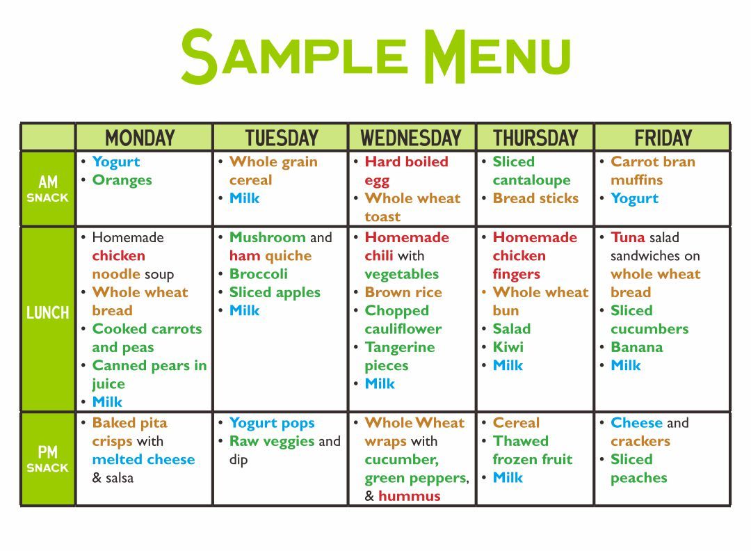 Printable Menus Daycares