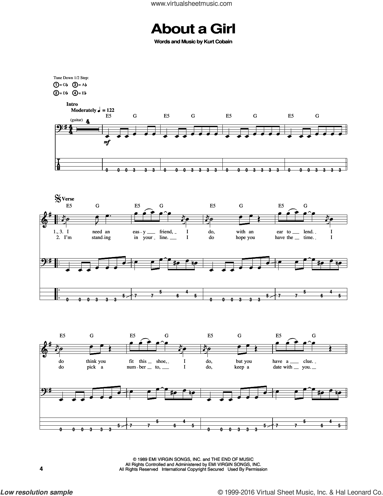 Nirvana About A Girl Sheet Music For Bass Tablature Bass Guitar In 21 Bass Guitar Bass Guitar Lessons Bass Tablature