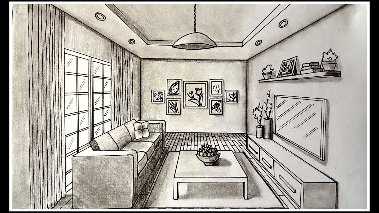 Drawing A Living Room In One Point Perspective drawing a living room in ...