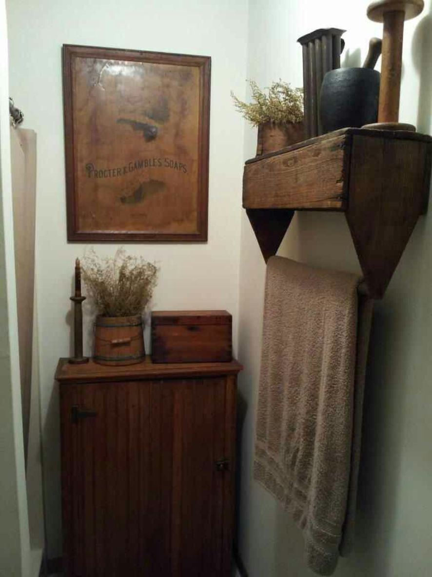 Popular primitive bathroom decor cheap Bathroom Country Primitive Decor With Wall Art And Cabinet Open Shelf Wi Decorating Old Tool Boxes Home Diy