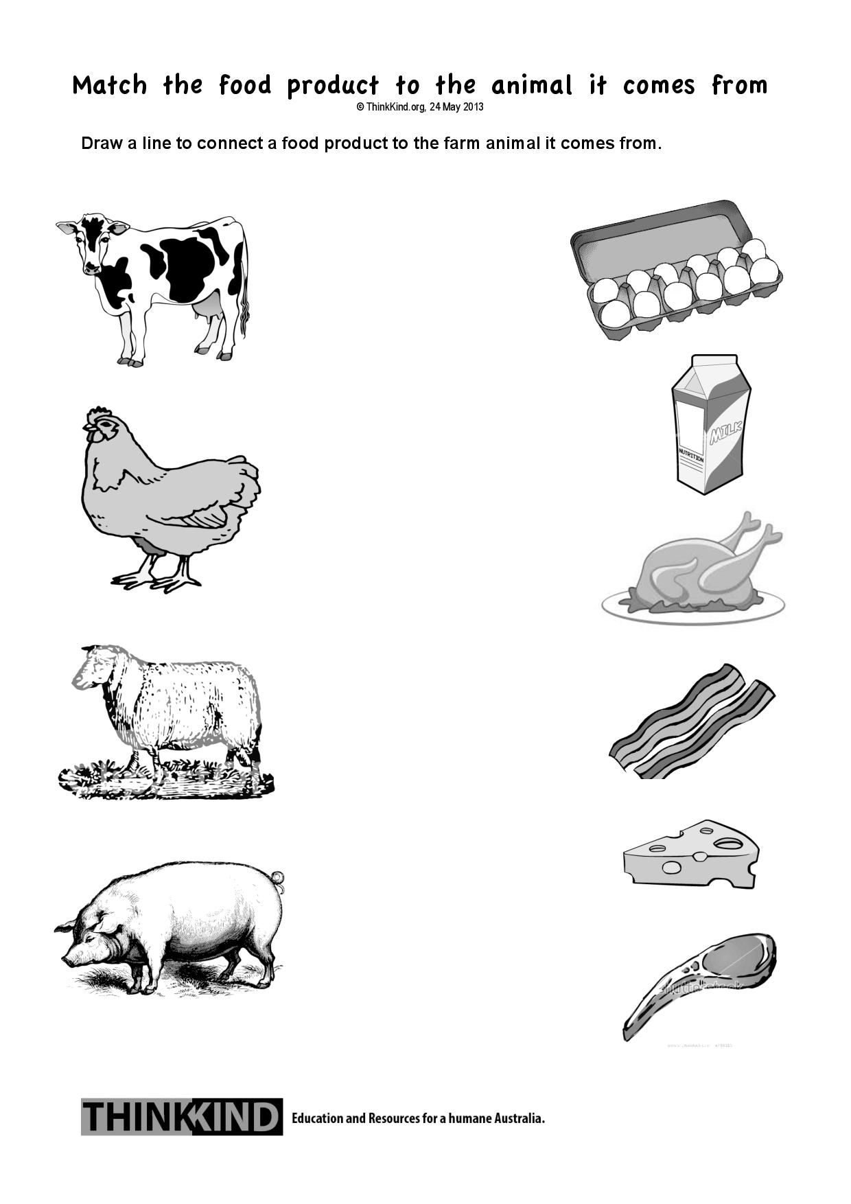 Printable farm animals and their products worksheets | Animal Big