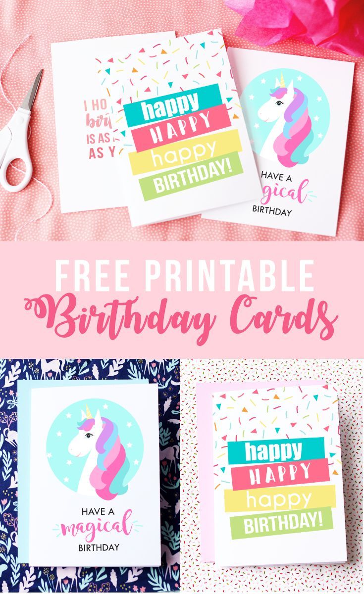 free printable birthday cards with unicorns on them