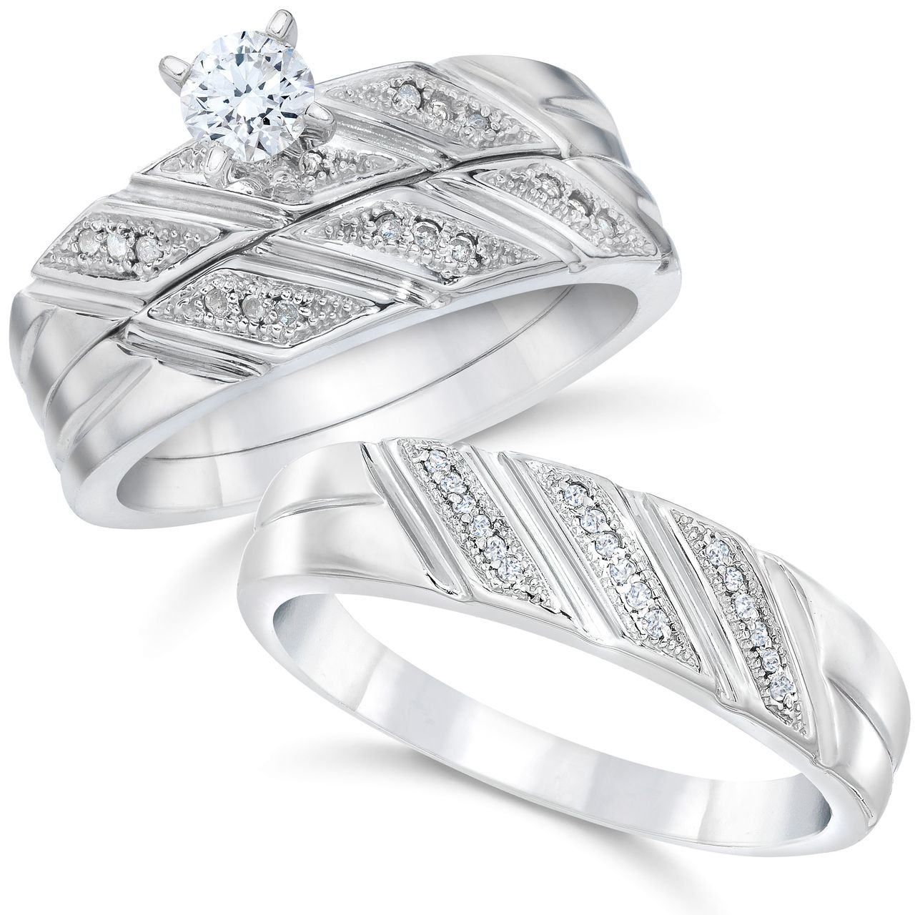 1/3ct His & Hers Diamond Trio Engagement Wedding Ring Set