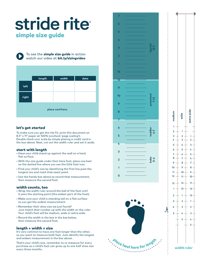 Kids' Shoe Size Chart, Baby & Toddler Shoe Size Chart Stride Rite