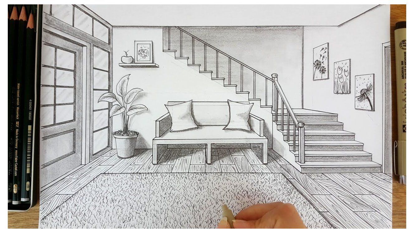 One Point Perspective Drawing Interior