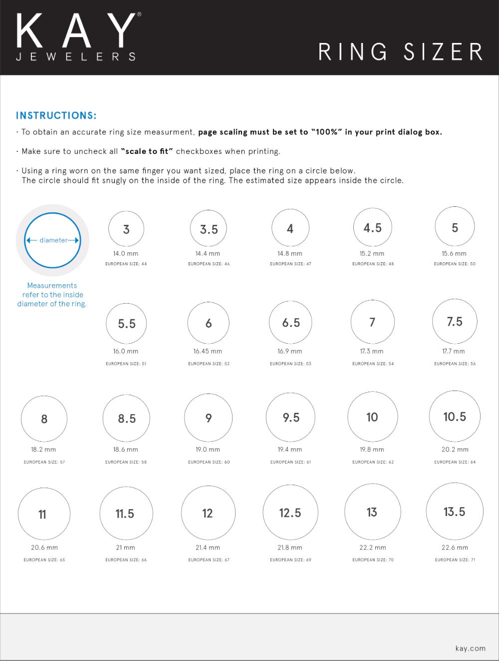 Printable Ring Sizing Chart