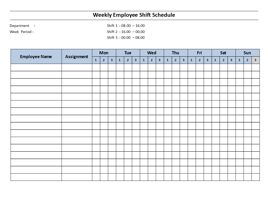 Weekly employee 8 hour shift schedule Mon to Sun - Download this free ...