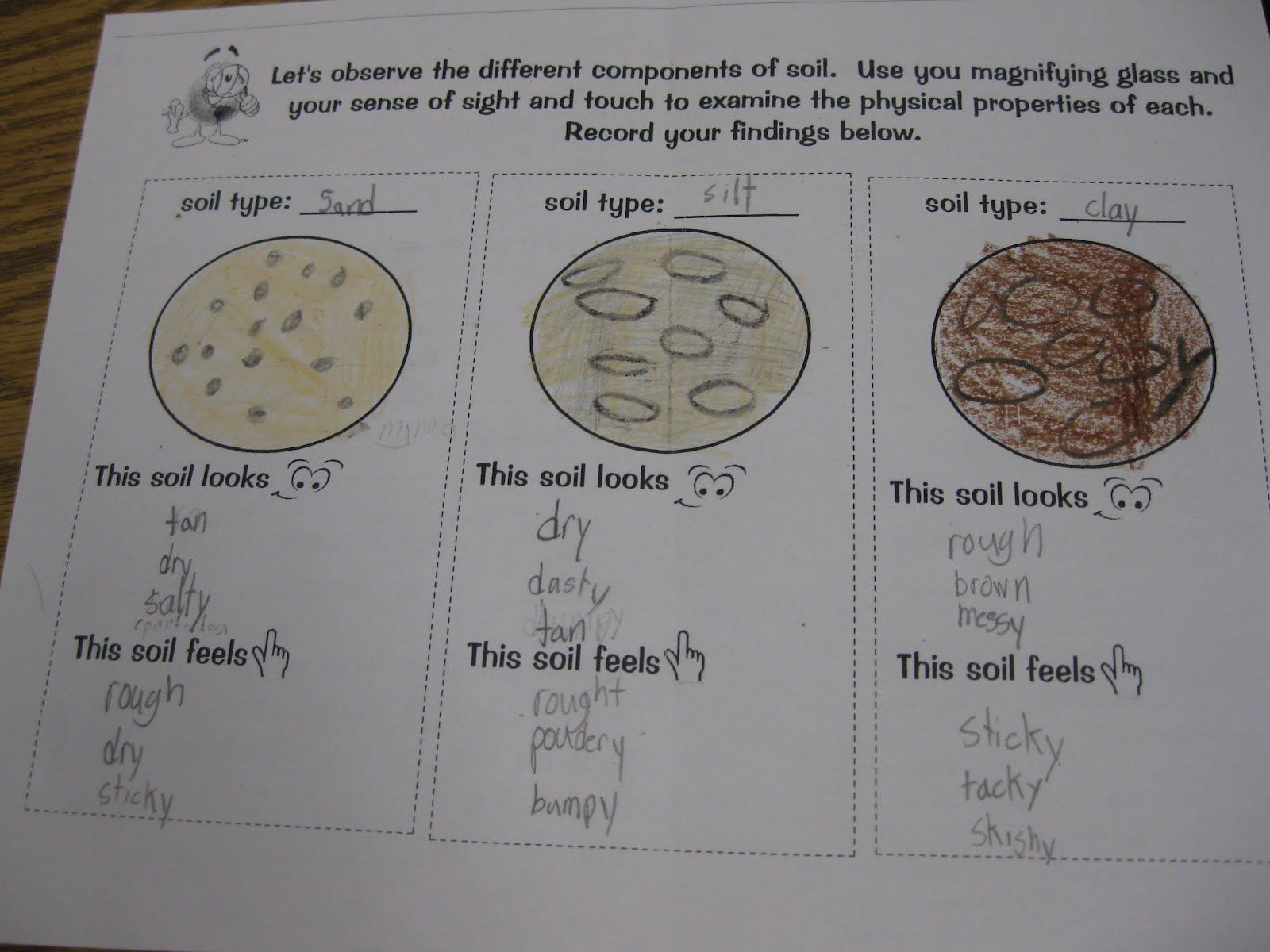 investigating sand, silt, clay | They recorded their observations on ...