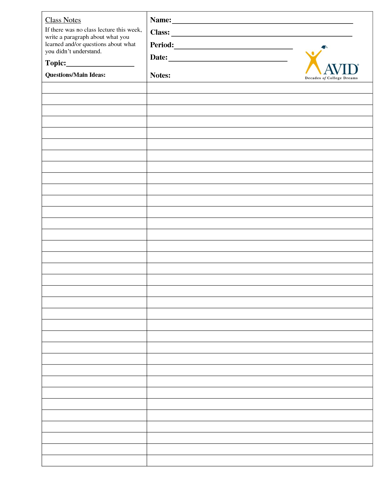 Avid Cornell Notes Template Pdf