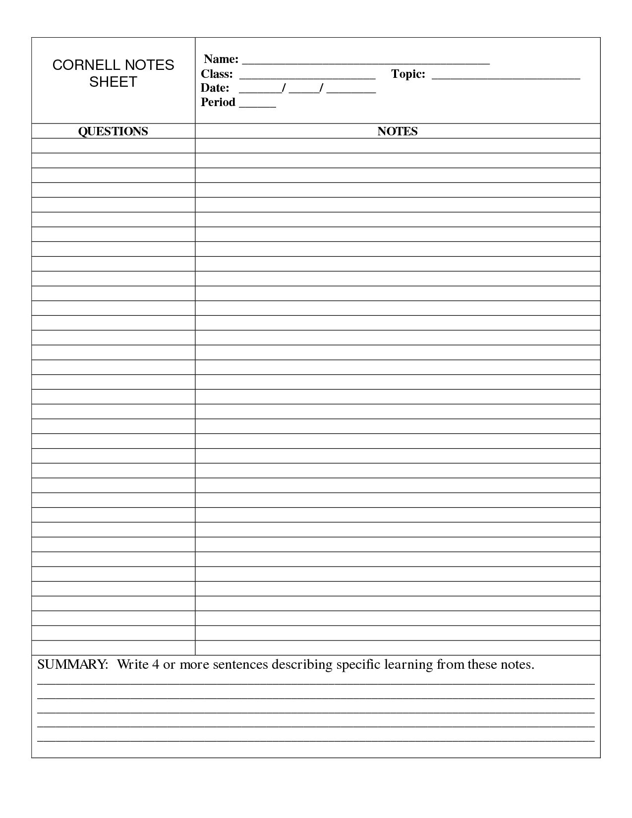 Avid Cornell Notes Template Pdf