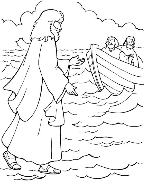 One of Miracles of Jesus is Walking on Water Coloring Page Sunday ...