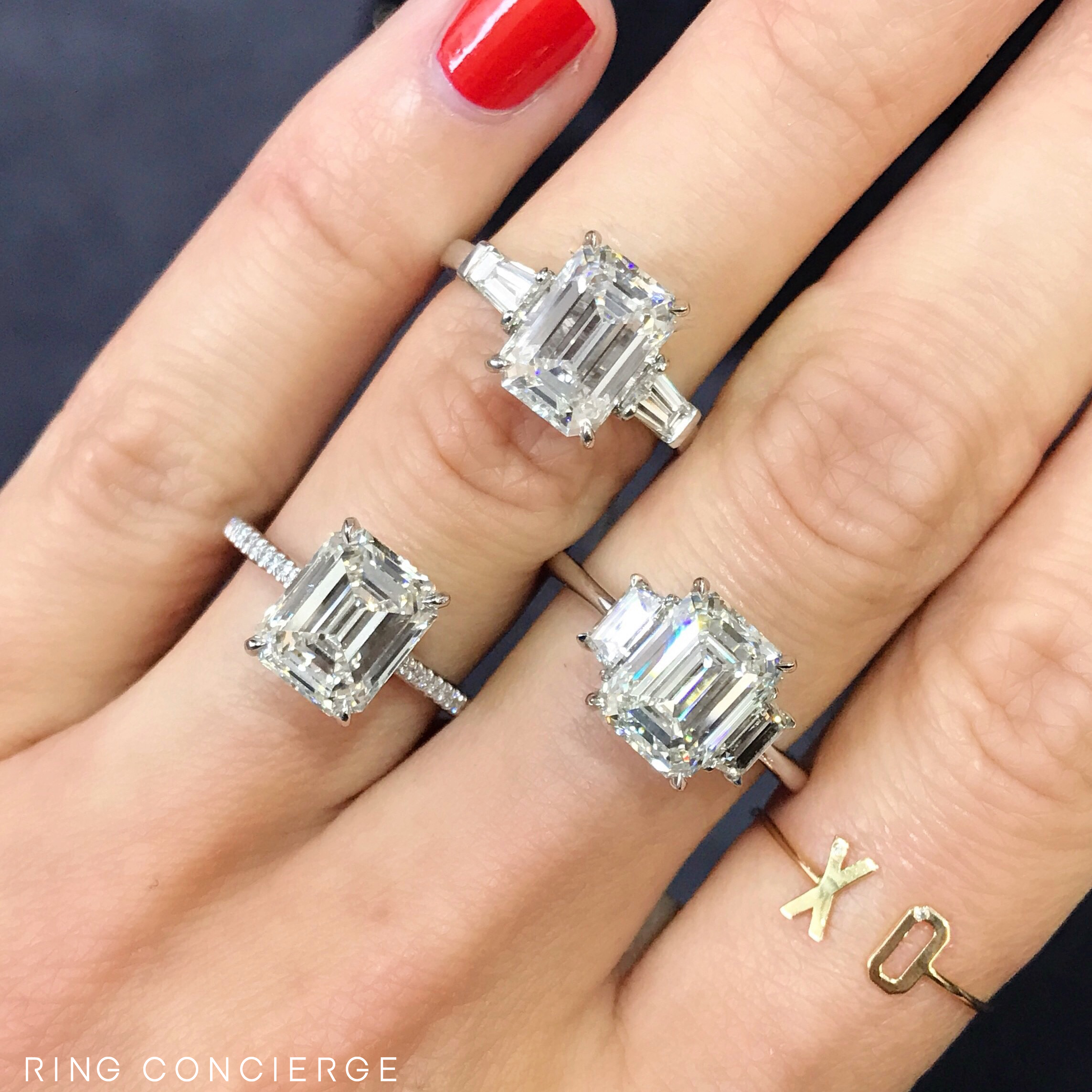 12++ Emerald cut wedding rings with baguettes information