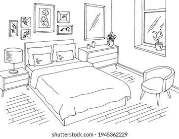 Children room graphic black white interior sketch illustration vector ...