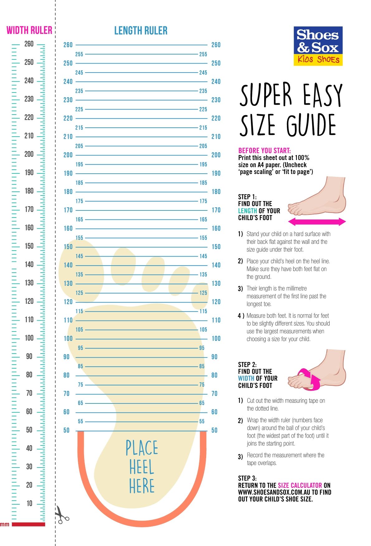 Printable Kids Shoe Size Chart - Printable World Holiday