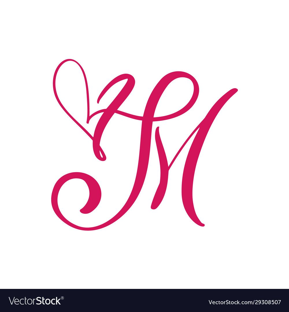 Vector Vintage floral monogram letter M. Calligraphy element heart logo ...