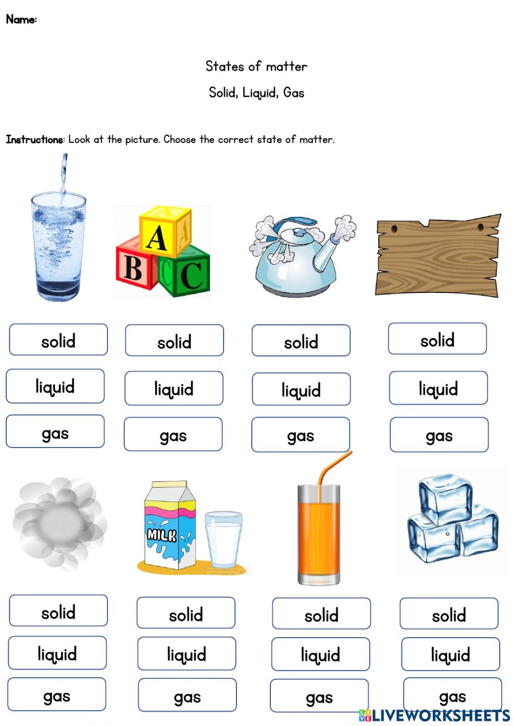 States of matter online activity for 2. You can do the exercises online ...