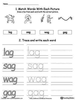 *FREE* AG Word Family Connect, Trace and Write | Word family worksheets ...