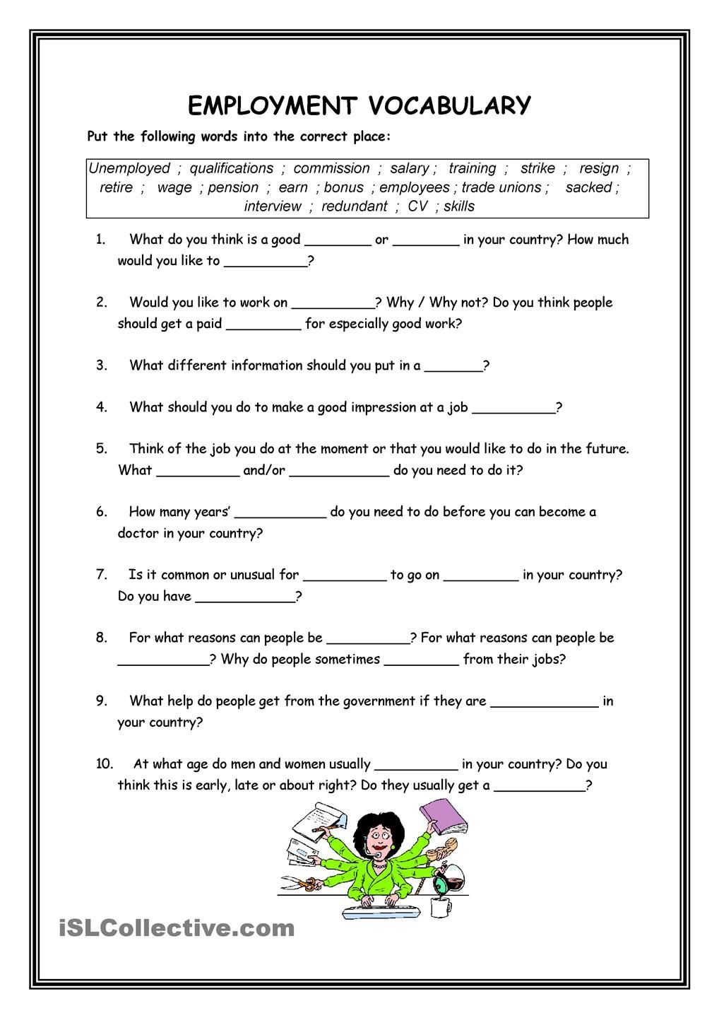 Employment Vocabulary | Vocabulary worksheets, Employability skills